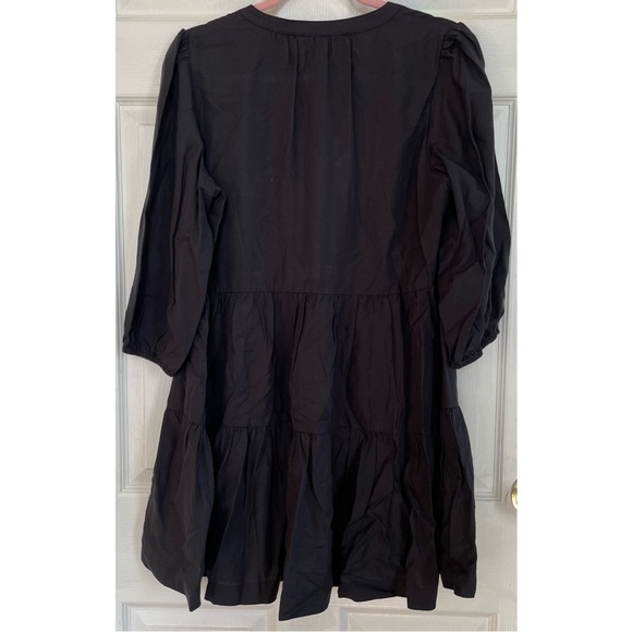 🎁H&M EVERNEW denim| Size 6 - Black Layered Skater Dress, Puff Sleeves - Picture 3 of 4